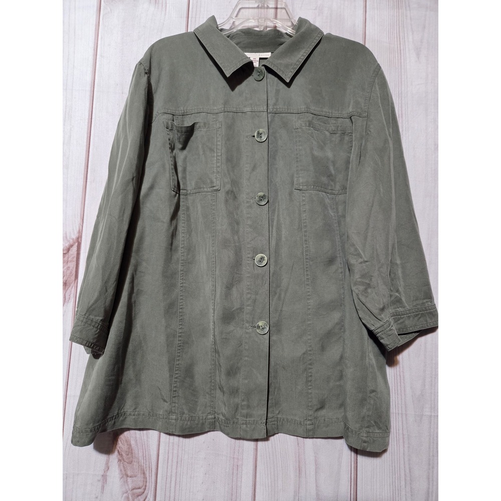 JM Collection Woman Olive Green Tencel Lyocell Utility Jacket Shirt Plus 18W